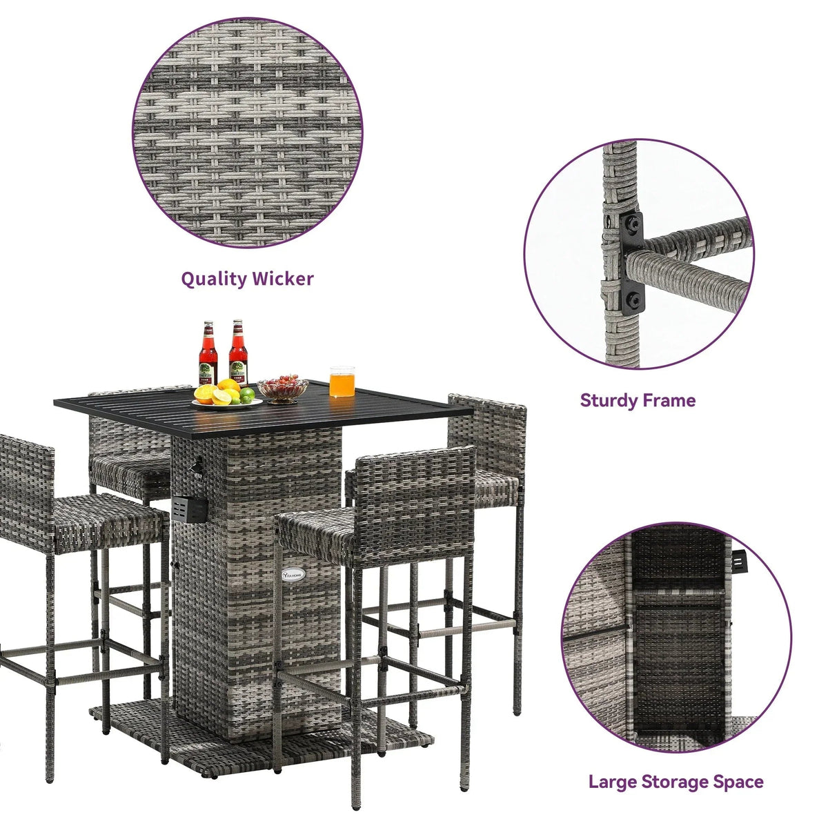 Moasis 5-delige tuinbarset van wicker - 5 stuks