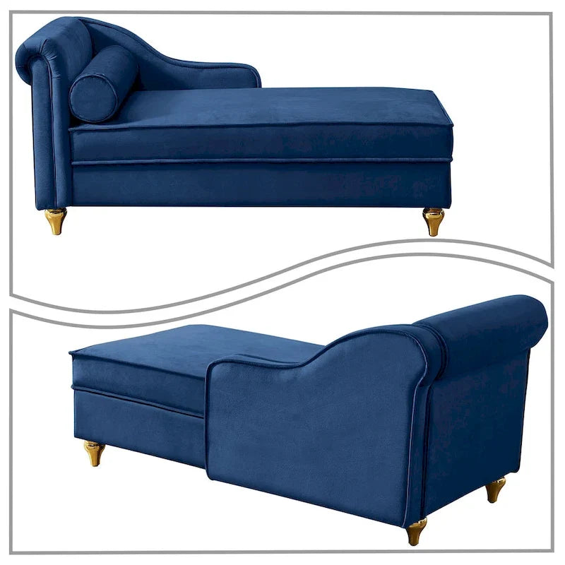 Méridienne élégante de style français en velours avec rangement et coussin