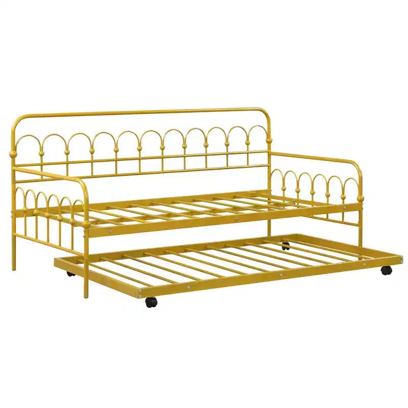 Daybed Costway in metallo singolo con letto estraibile, salvaspazio, trasformabile in divano, ruote con blocco, oro