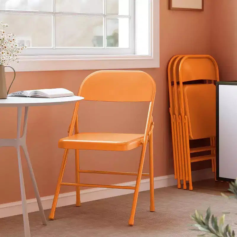Ensemble de 8 chaises pliantes tout acier avec dossiers, chaises de salle à manger pliables en métal robuste, capacité de 350 lbs, pour l’intérieur et l’extérieur