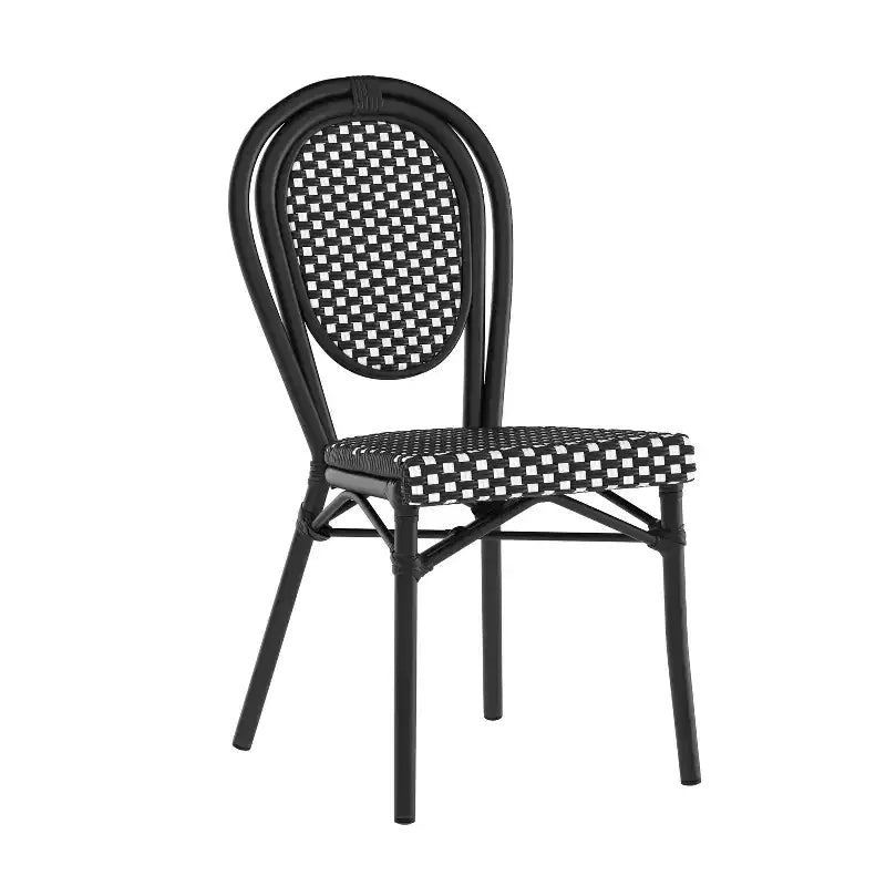 Flash Furniture Lourdes Bistro-Stapelstuhl im Thonet-Stil für den gewerblichen Innen- und Außenbereich, PE-Rattan und Aluminiumgestell