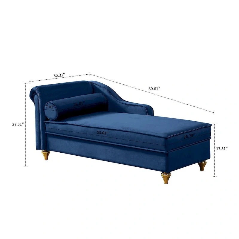 Méridienne élégante de style français en velours avec rangement et coussin
