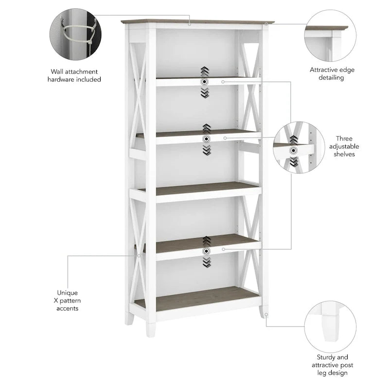 Boekenkast met 5 planken uit de Key West-serie van Bush Furniture