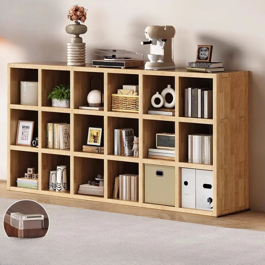 Moderne horizontale houten boekenkast met 8 vakken en naturel afwerking