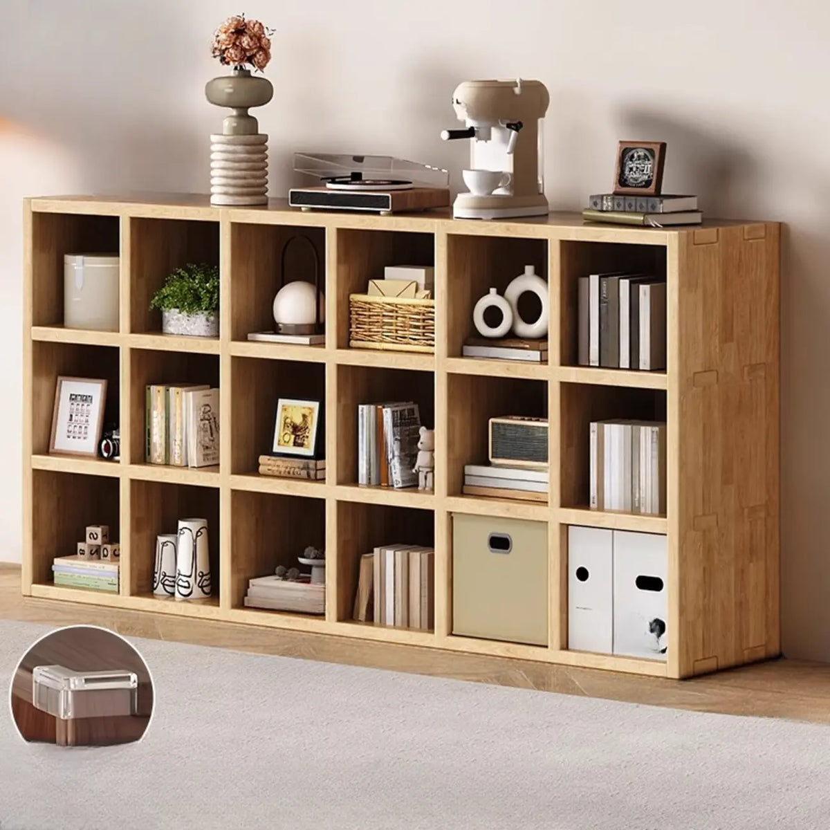 Moderne horizontale houten boekenkast met 8 vakken en naturel afwerking