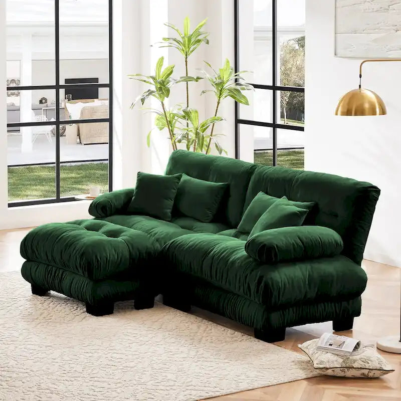 Ecksofa in L-Form, Chenille-Zweisitzer mit Lendenkissen