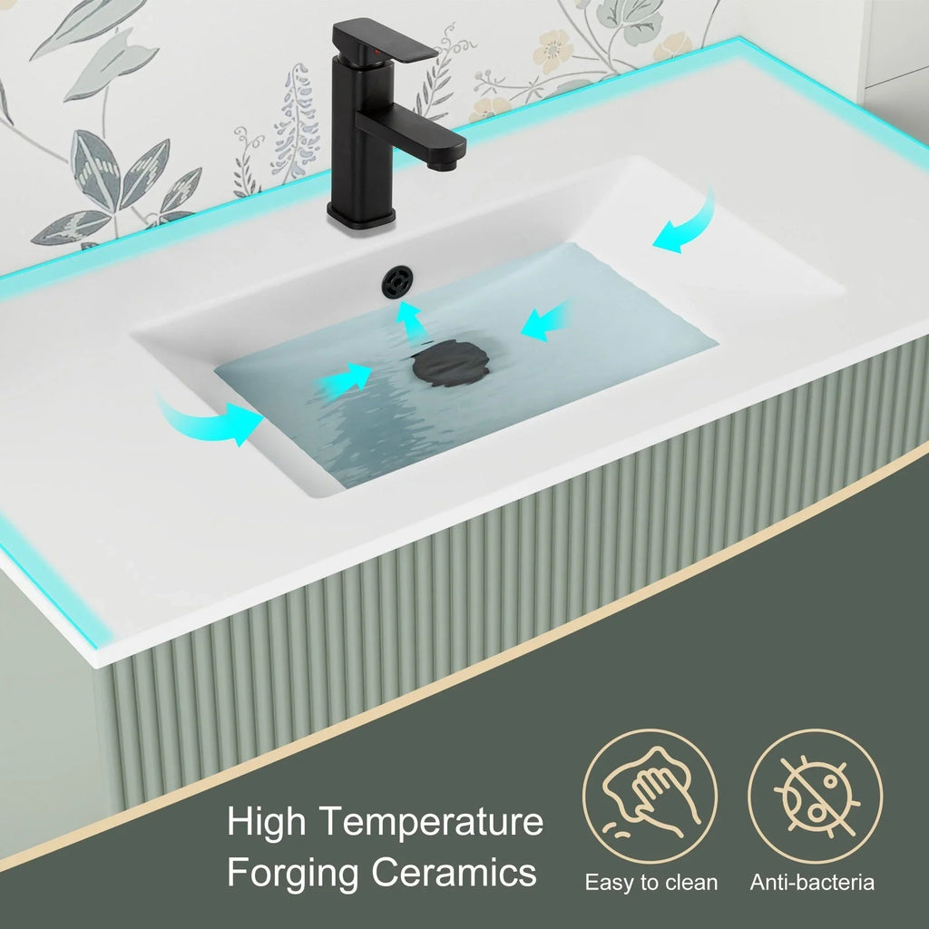 Ensemble meuble-lavabo de salle de bain Wavy Line 30/36/48 avec lavabo et robinet