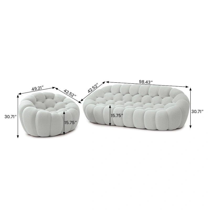 2er-Set 3D-Wabenstoff-Bubble-Sofas, 3-Sitzer-Sofa und Einzelsessel fürs Wohnzimmer