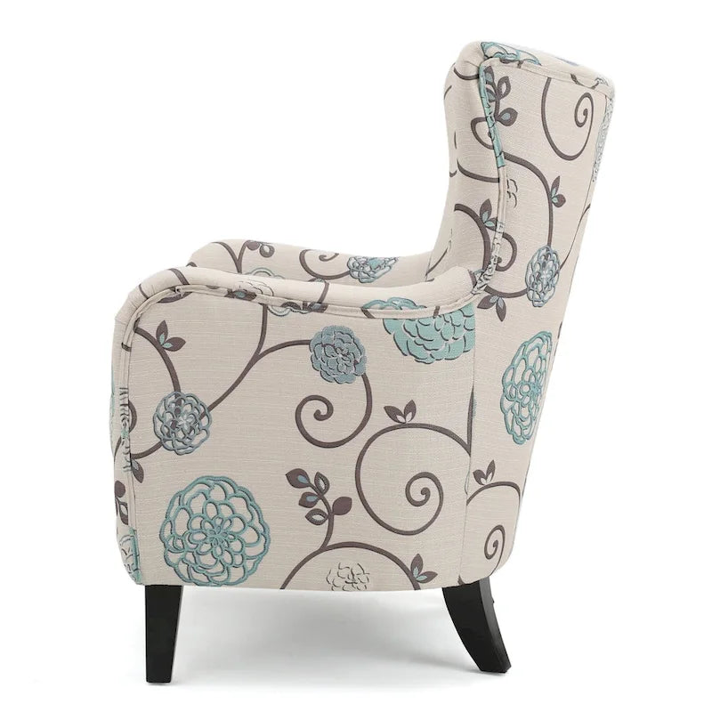 Moderne retro fauteuil met hoge rugleuning van 30.25 en houten poten voor de woonkamer