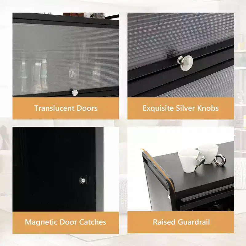 Étagère de cuisine Costway à 5 niveaux avec placard de rangement, support mobile pour micro-ondes et portes relevables, blanc/noir/gris/vert