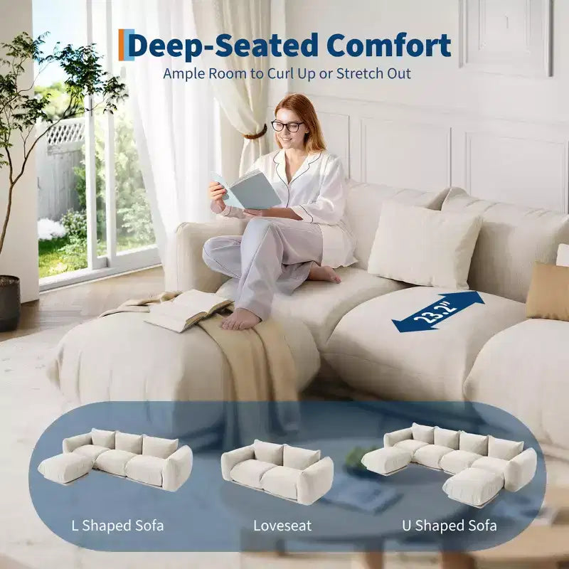 Modulares Zweisitzer-Sofa aus Chenille, Cloud-Couch mit hoch belastbarem Schaumstoff, platzsparendes Sofa ohne Gestell für Wohnung und Büro
