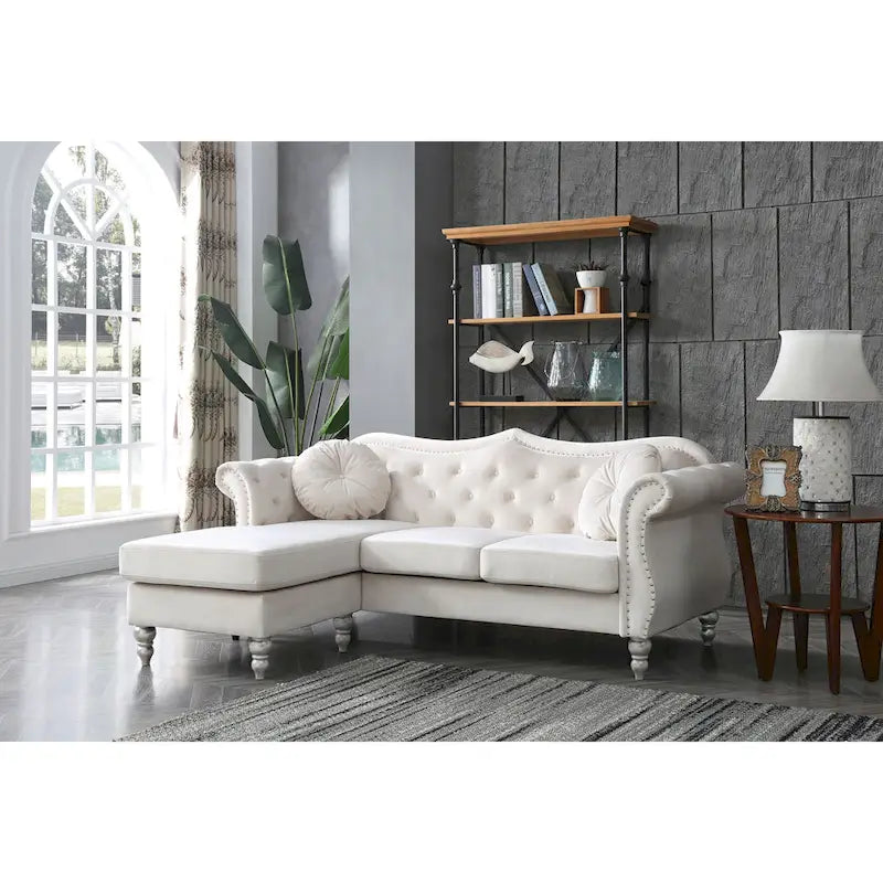 Hollywood-fluwelen bank met omkeerbare chaise longue