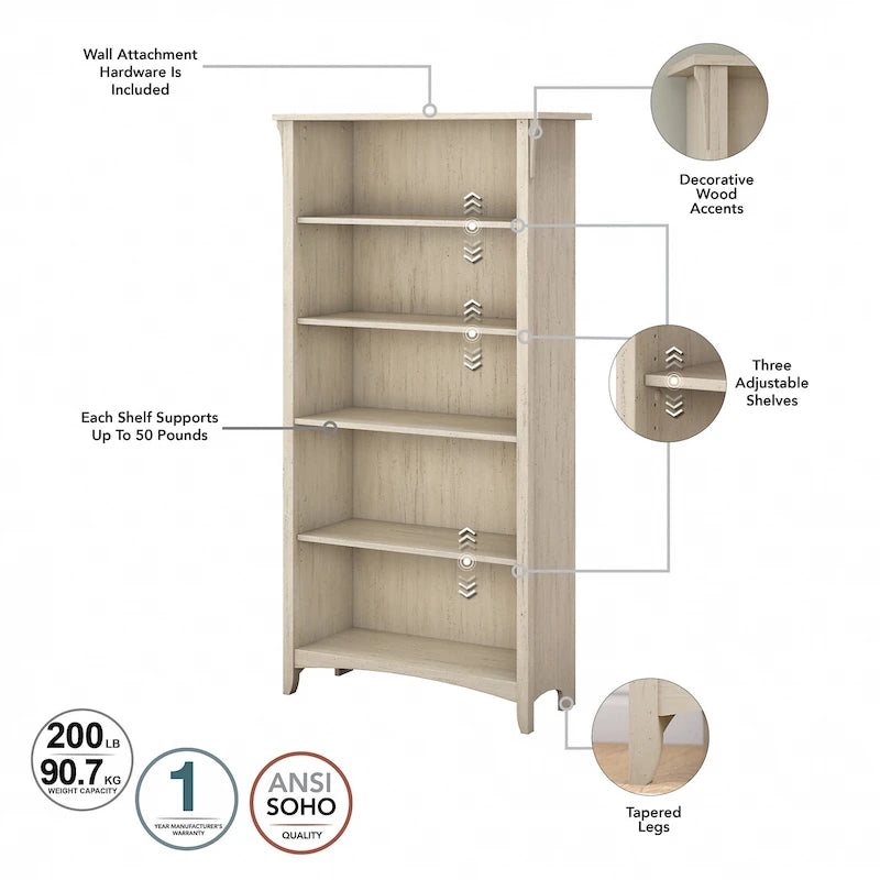Hoge Salinas-boekenkast met 5 planken (set van 2) van Bush Furniture