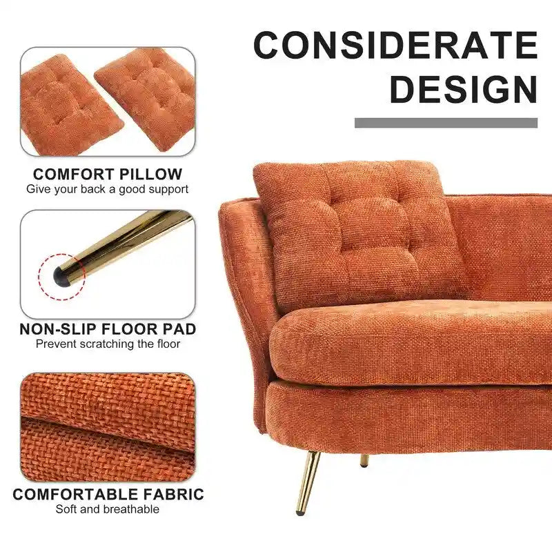 Gepolstertes Sofa mit goldfarbenen Metallbeinen, Club-Zweisitzer für Wohn- und Lesezimmer, Schlafzimmer, Apartment, kleine Räume und Wohnheime