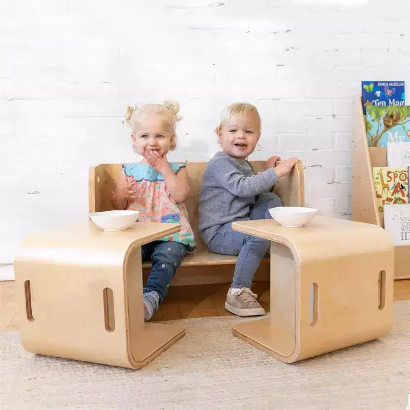 ECR4Kids Premium-Tisch- und Stuhlset aus gebogenem Holz, Kindermöbel, Natur, 3-teilig
