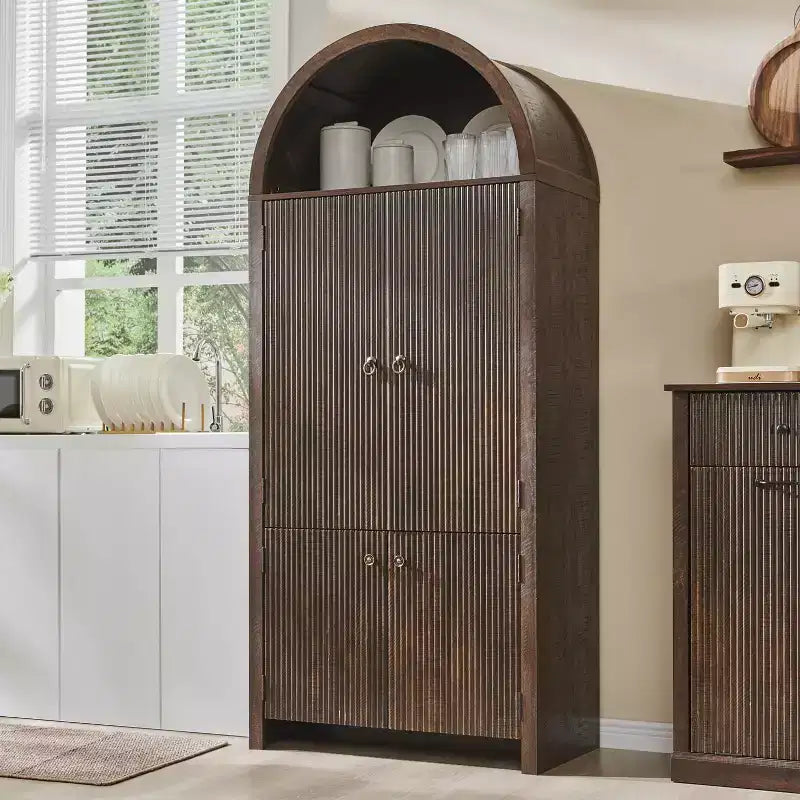 Dispensa da cucina alta 71 con arco, mobile contenitore moderno con 3 ripiani regolabili e 6 ripiani nelle ante, per cucina e soggiorno