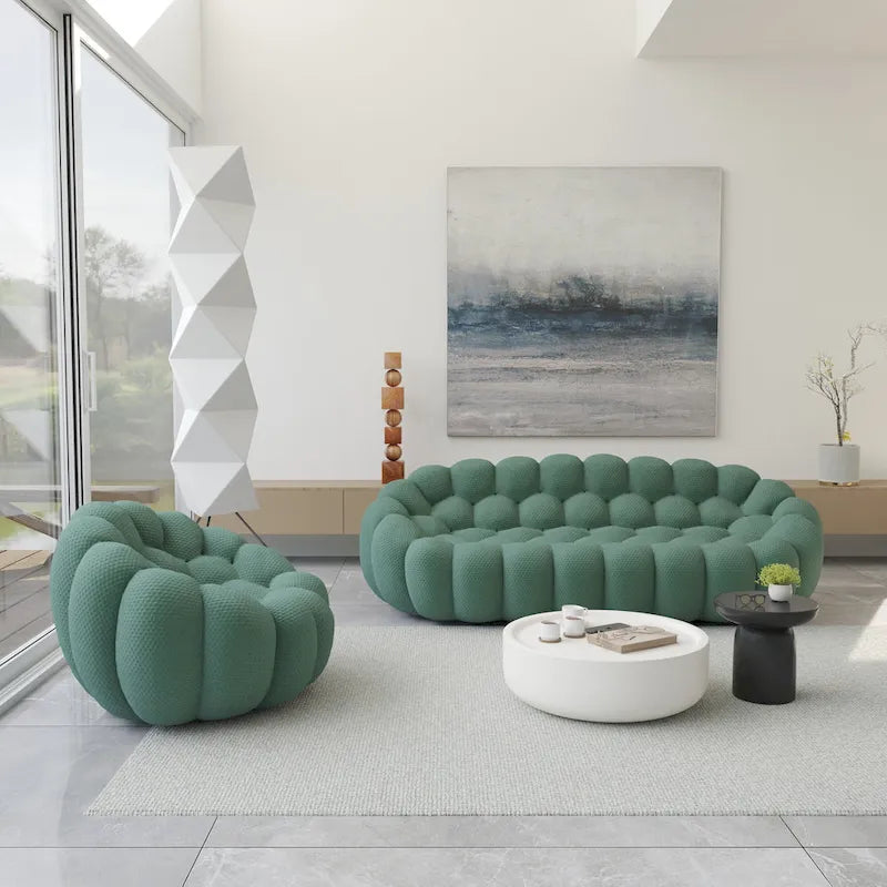 2er-Set 3D-Wabenstoff-Bubble-Sofas, 3-Sitzer-Sofa und Einzelsessel fürs Wohnzimmer