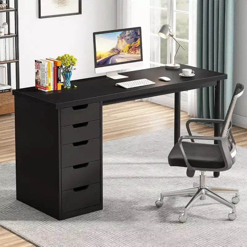 Bureau d’ordinateur Lantine avec 5 tiroirs, bureau moderne et sobre de 47 pouces pour le télétravail, les études et l’écriture, idéal pour les petits espaces