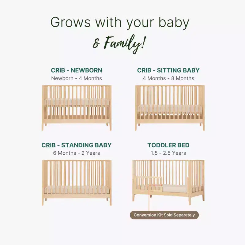 3-in-1-Umbaubett, massives Buchenholz, GREENGUARD Gold-zertifiziert, hergestellt in Italien