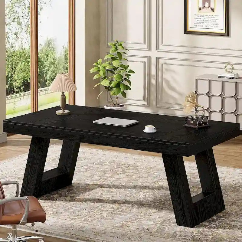 Bureau de direction en bois de 63 pouces, grand bureau informatique pour la maison