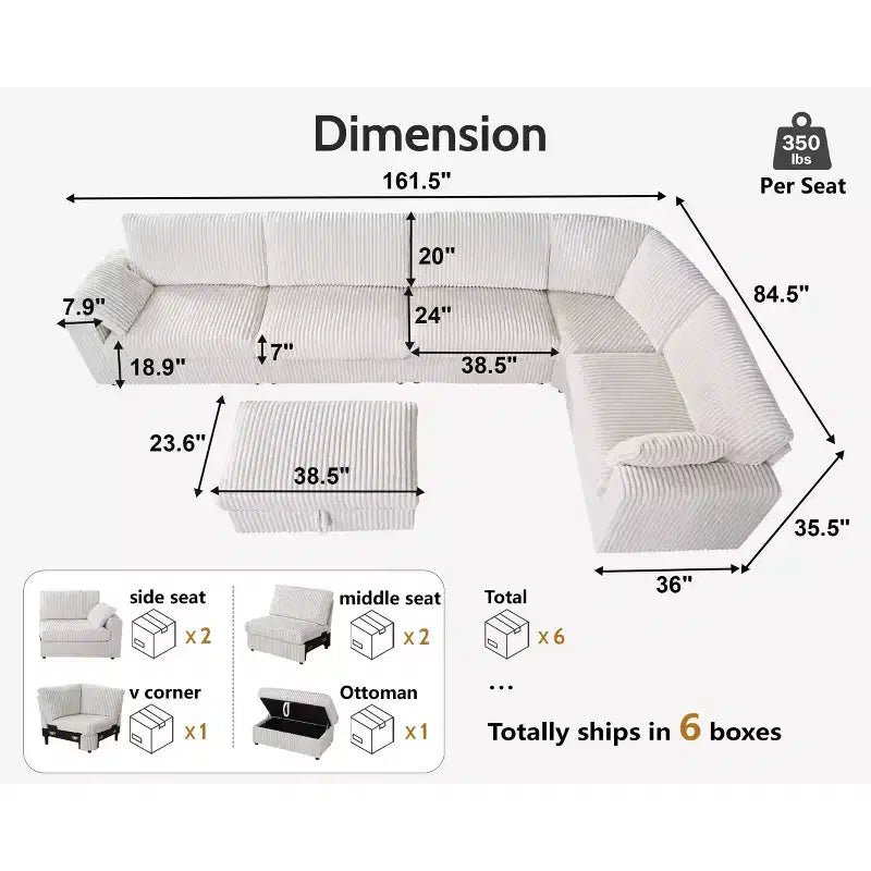 Modulares Cordsofa von Dyonery mit waschbaren Bezügen
