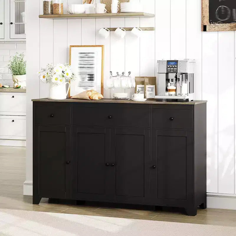 Credenza da 55 con 3 cassetti e 4 ante, mobile contenitore da cucina con ripiano regolabile per sala da pranzo e soggiorno