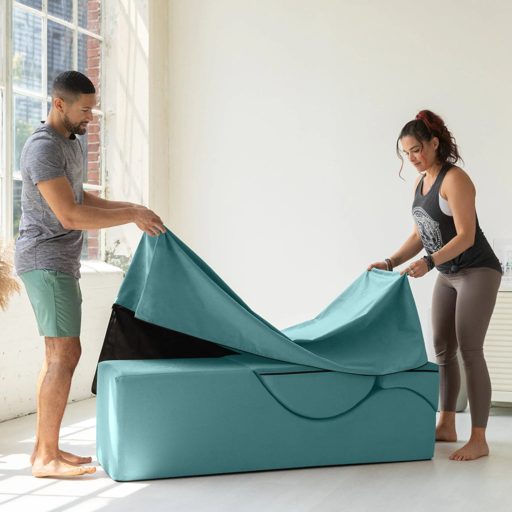 Méridienne convertible Avana Kami / yoga et massage - pouf 2-en-1 avec chaise longue de yoga pliable dissimulée, microvelours - N/A
