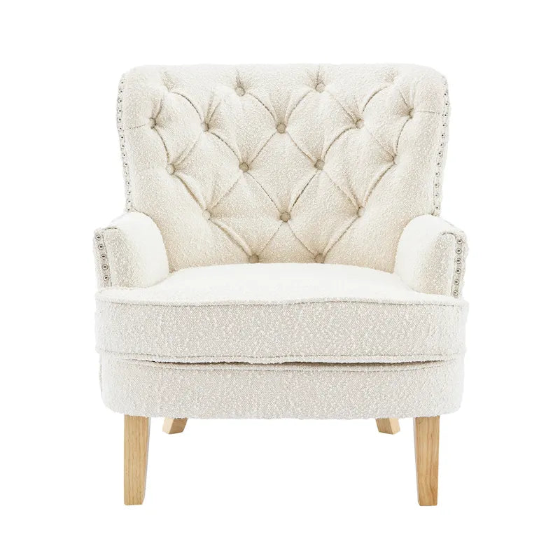 Fauteuil club en bouclé couleur amande avec clous décoratifs, par Christopher Knight Home