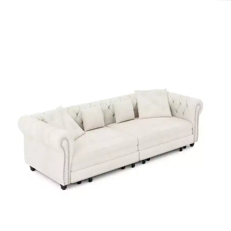 Whisen Schlafsofa aus Samt, 3-in-1, King Size, ausziehbar und umwandelbar, mit beweglichem Ottomanen, gestepptes Design