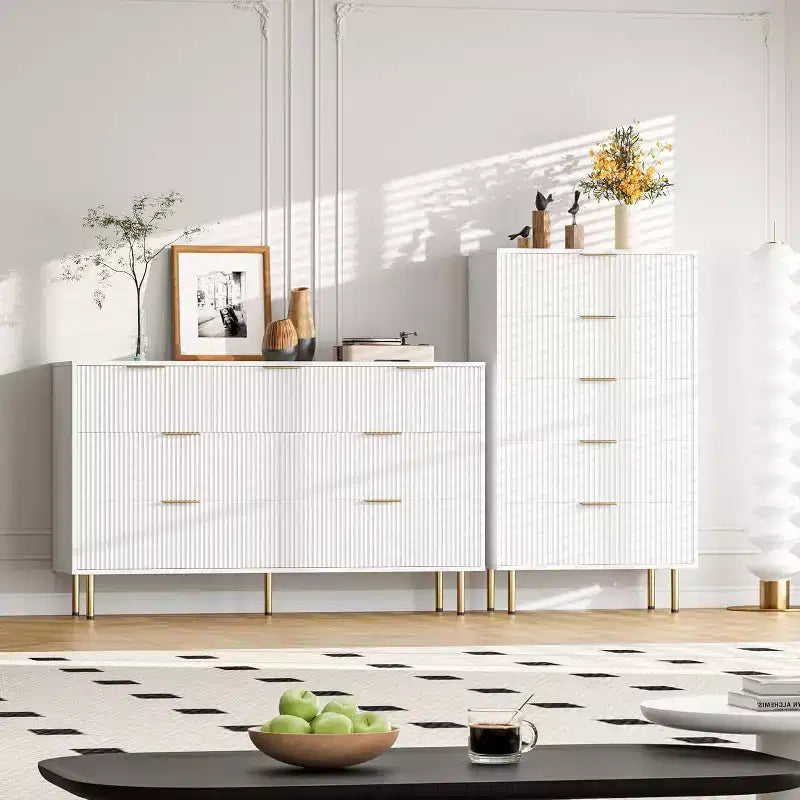 COZONY ladekast met 6 laden en geribbeld ontwerp, moderne houten opbergkast, brede ladekast voor slaapkamer, woonkamer en hal