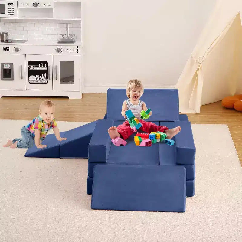 Kletter-Sofa für drinnen, 12-teiliges modulares Spielsofa mit quadratischem Bällebad und Kletterrampe, Spielset mit Polstern