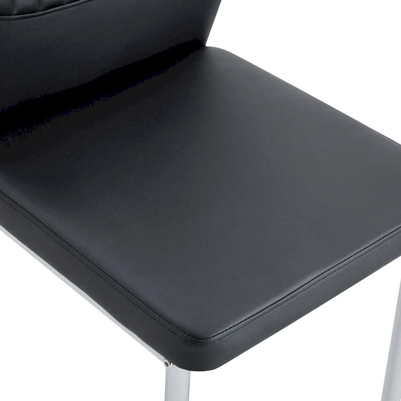 Luxuriöses, schlichtes Set aus 6 Esszimmerstühlen aus PU mit hoher Rückfederung und silbernen Metallbeinen, armlose Küchenstühle