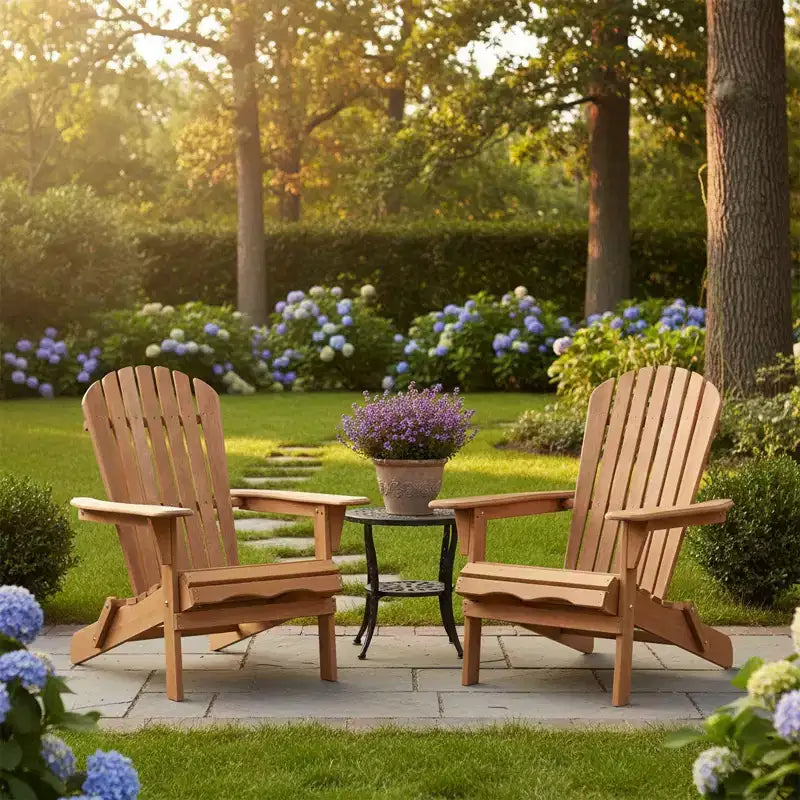 Set mit 2 klappbaren Adirondack-Stühlen aus Holz für draußen, mit Rückenlehne, Holz-Terrassenstühle für Garten und Hinterhof