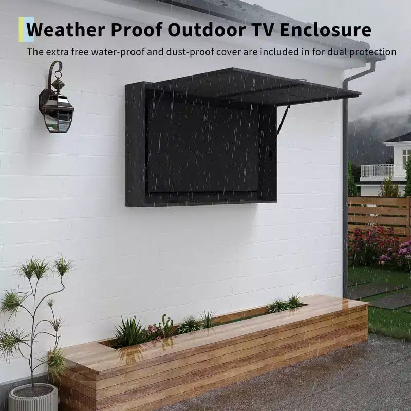 Mobile copri TV da esterno da 55 in, in legno massello impermeabile, con supporto regolabile 4D e anta ribaltabile (per TV da 44-55 in)