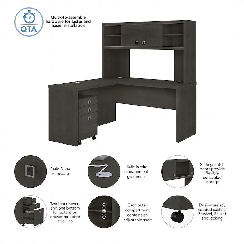 Bureau d’angle L Echo avec rehausse et tiroirs