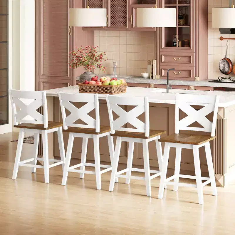 Ensemble de 4 tabourets de bar pivotants Costway 24, avec dossier, grande assise et repose-pieds, pour îlot de cuisine