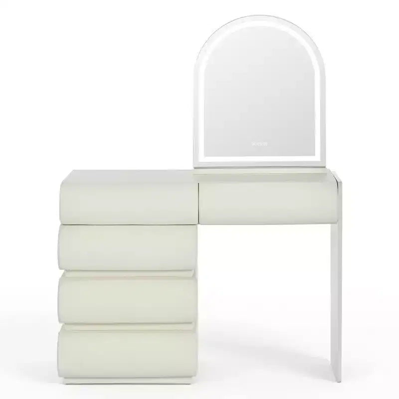 Luxe make-uptafel Whisen met spiegel, verplaatsbaar zijmeubel, 6 opberglades en kruk