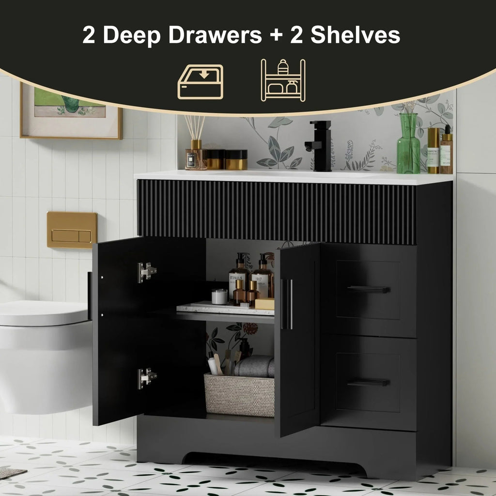 Ensemble meuble-lavabo de salle de bain Wavy Line 30/36/48 avec lavabo et robinet