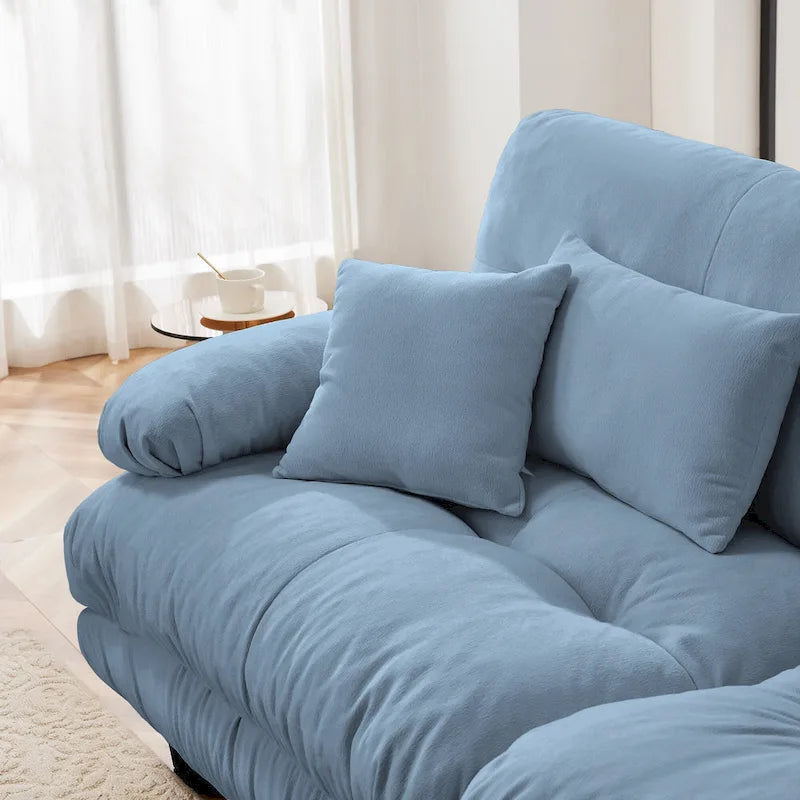 Ecksofa in L-Form, Chenille-Zweisitzer mit Lendenkissen