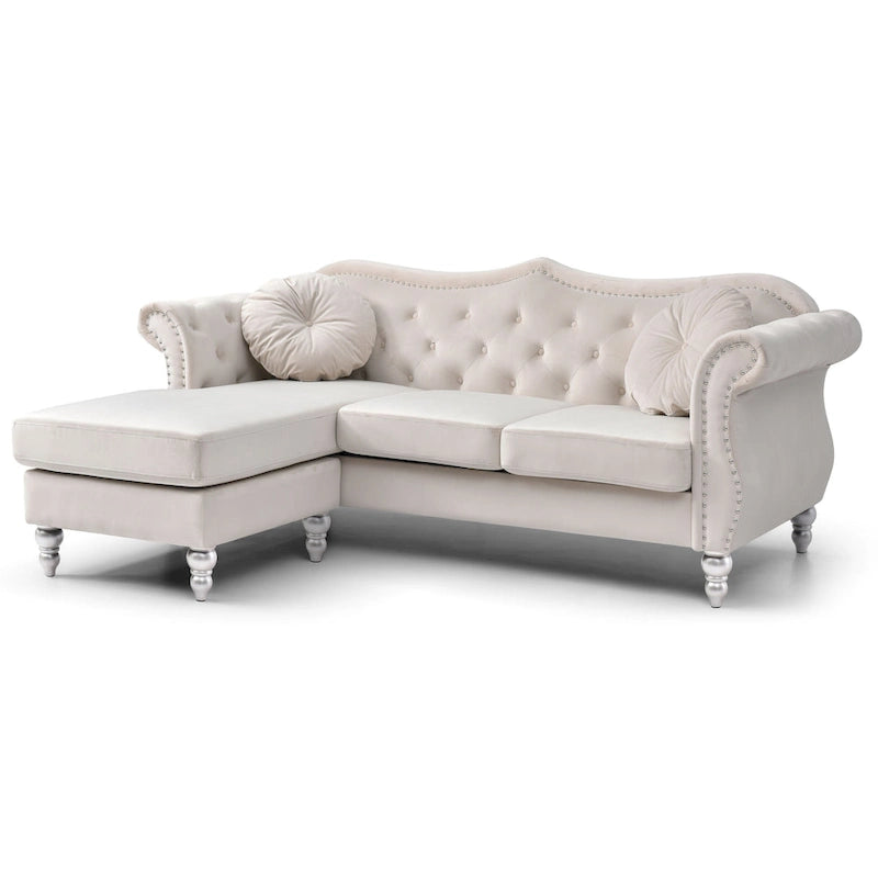Hollywood-fluwelen bank met omkeerbare chaise longue