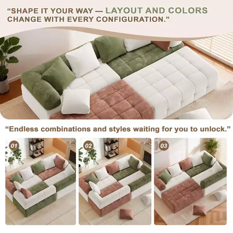 110.23 in. W modulares 4-Sitzer-Chenillesofa im Colorblock-Design mit geschwungenen Armlehnen