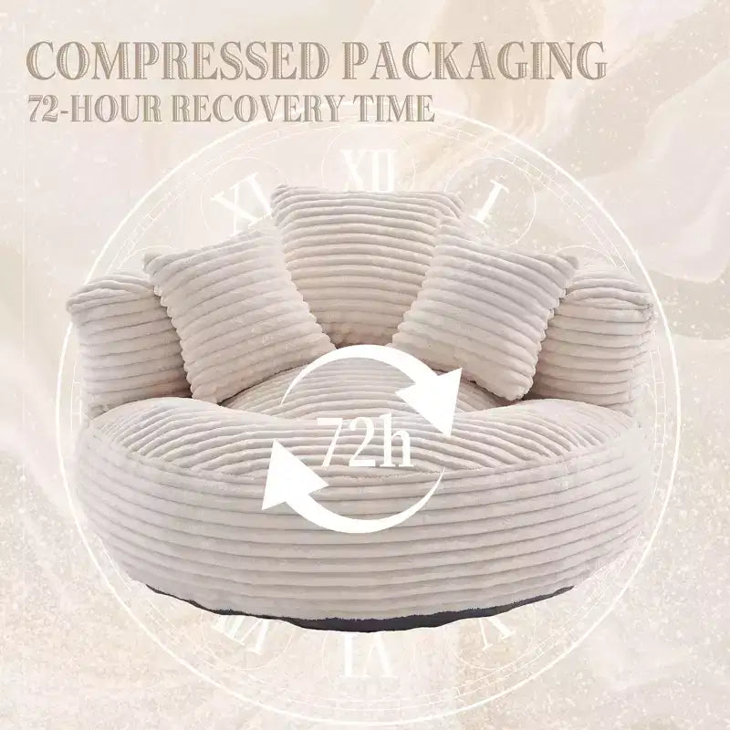 Sitzsacksofa für Erwachsene und Kinder, übergroßer Cord-Sitzsack mit 3 Kissen und Armlehnen für Wohnzimmer und Schlafzimmer - ModernLuxe