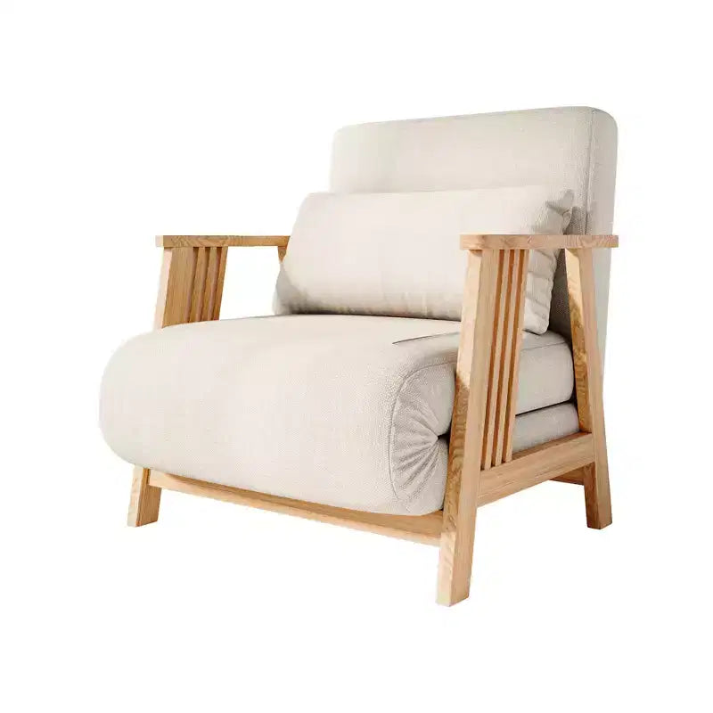 ATJafurn wandelbarer Polstersessel aus Stoff, Akzentsessel-Futonstuhl mit Massivholzrahmen, Schlaf-Chaiselongue für Schlafzimmer und Wohnzimmer, Beige