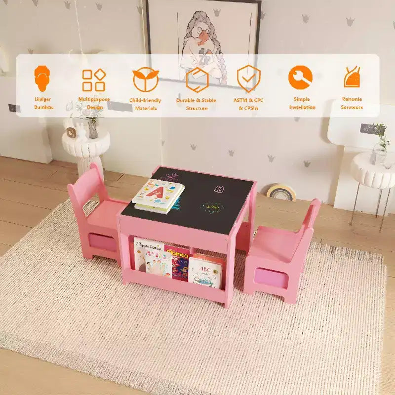 Activiteitentafelset 4-in-1 met afneembaar tafelblad, tafelset met laden en boekenkast, multifunctioneel peutermeubilair om te tekenen en lezen