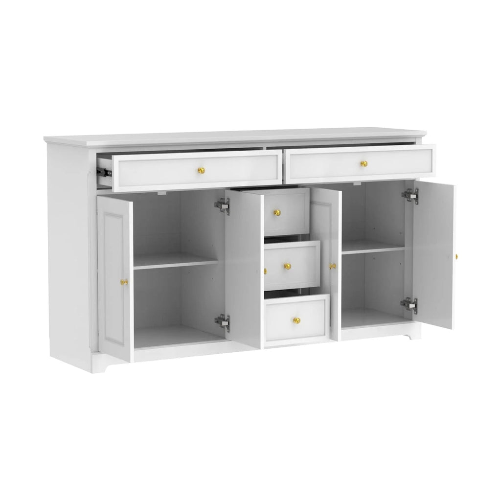 Buffet blanc à portes et tiroirs de 59.1, style moderne du milieu du siècle, laqué contemporain