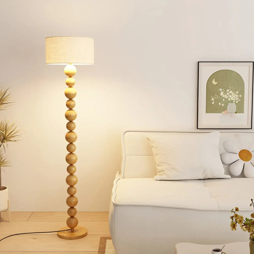 Lampadaire décoratif moderne à boules empilées avec abat-jour en tissu