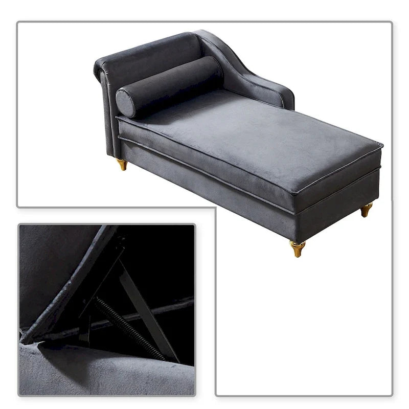 Méridienne élégante de style français en velours avec rangement et coussin
