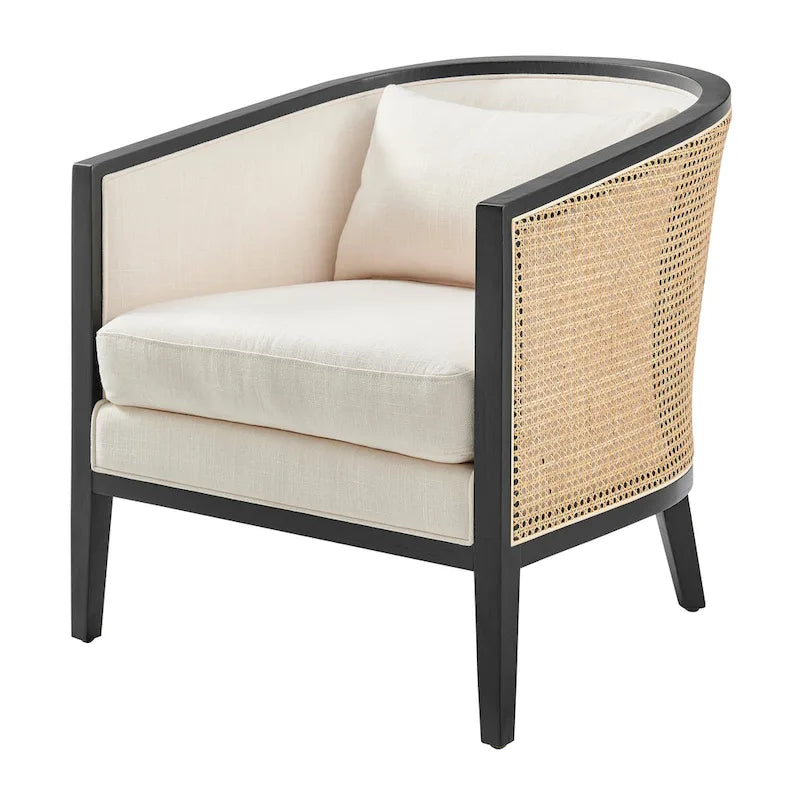 Tillman linnen fauteuil met rotan