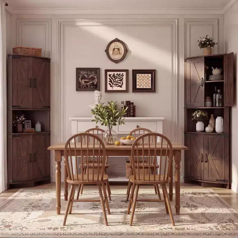 Armoire d’angle haute de 64.8 avec portes, armoire de rangement d’angle marron de style campagnard, garde-manger d’angle autoportant avec étagères réglables
