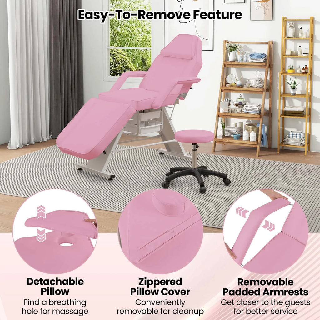 Costway Massageliege 72 mit hydraulischem Hocker, verstellbarer Rückenlehne &